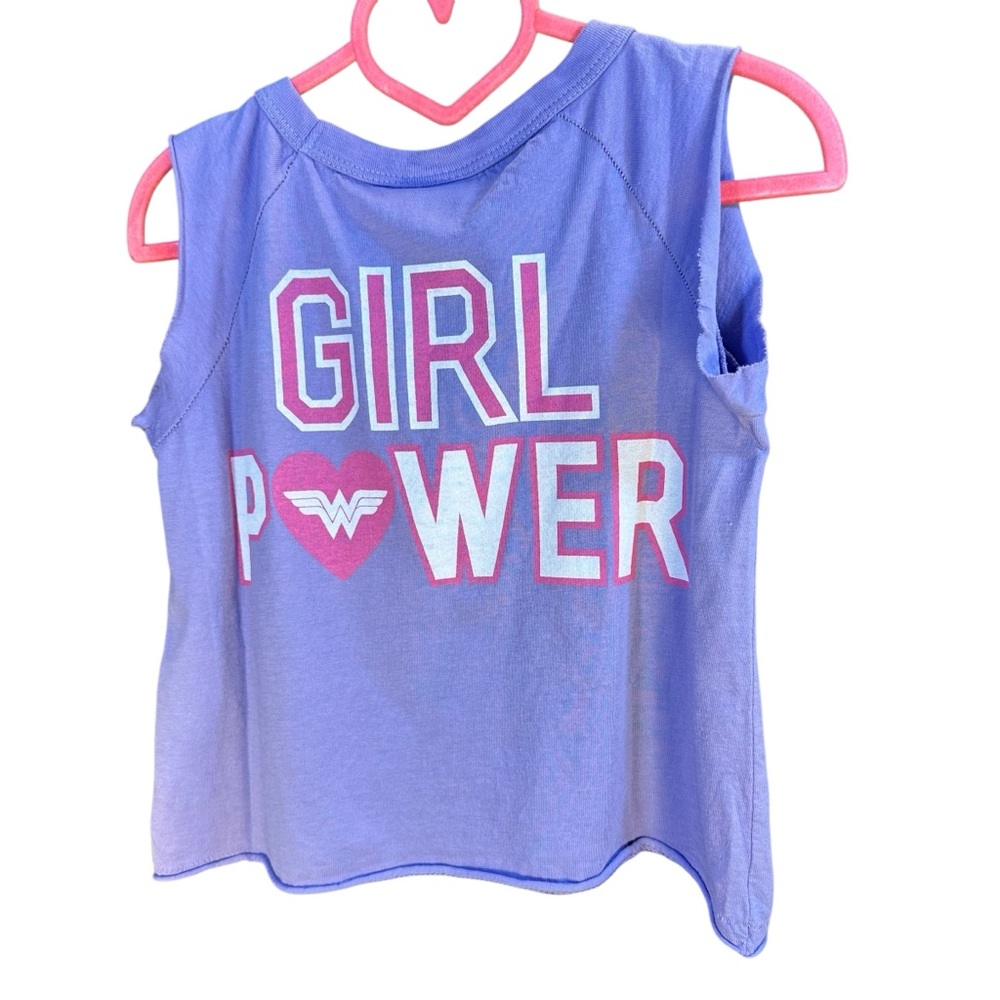 Junk Food Size 5 Girls Short TShirt No Sleeves Lavender Wonder Woman Girl Power - Picture 6 of 6